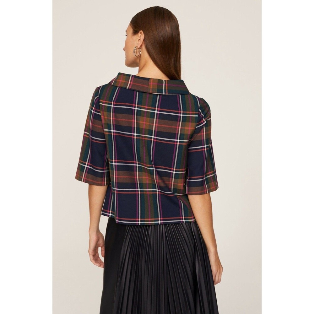 Trina Turk Kailee Plaid Roll Neck Boxy Top Size Large Women’s Classic Workwear - Picture 4 of 11